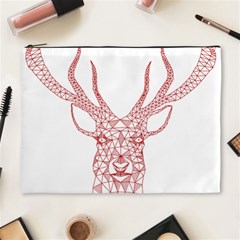 Modern Red Geometric Christmas Deer Illustration Cosmetic Bag (xl)