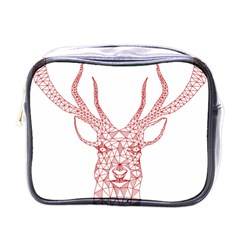 Modern Red Geometric Christmas Deer Illustration Mini Toiletries Bags