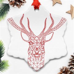 Modern Red Geometric Christmas Deer Illustration Ornament (snowflake) 