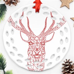 Modern Red Geometric Christmas Deer Illustration Round Filigree Ornament (2side) by Dushan