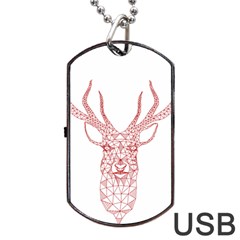 Modern Red Geometric Christmas Deer Illustration Dog Tag Usb Flash (one Side)