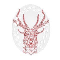 Modern Red Geometric Christmas Deer Illustration Oval Filigree Ornament (2-side) 