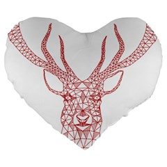 Modern Red Geometric Christmas Deer Illustration Large 19  Premium Heart Shape Cushions