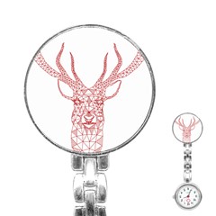 Modern Red Geometric Christmas Deer Illustration Stainless Steel Nurses Watches by Dushan