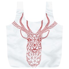 Modern Red Geometric Christmas Deer Illustration Full Print Recycle Bags (l) 