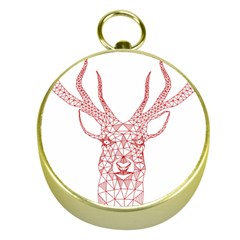 Modern Red Geometric Christmas Deer Illustration Gold Compasses