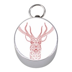 Modern Red Geometric Christmas Deer Illustration Mini Silver Compasses