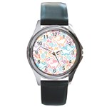 Cute pastel tones elephant pattern Round Metal Watches Front