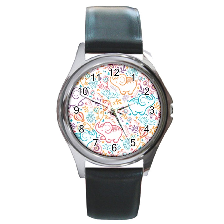 Cute pastel tones elephant pattern Round Metal Watches