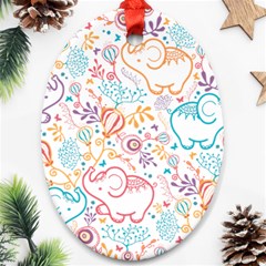 Cute Pastel Tones Elephant Pattern Ornament (oval) 