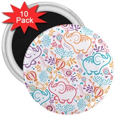 Cute Pastel Tones Elephant Pattern 3  Magnets (10 Pack) 