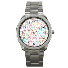 Cute Pastel Tones Elephant Pattern Sport Metal Watches