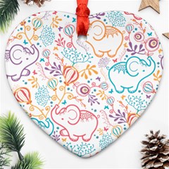 Cute Pastel Tones Elephant Pattern Heart Ornament (2 Sides)