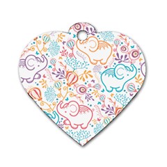 Cute Pastel Tones Elephant Pattern Dog Tag Heart (two Sides)