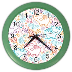 Cute Pastel Tones Elephant Pattern Color Wall Clocks by Dushan