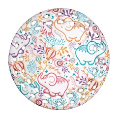 Cute Pastel Tones Elephant Pattern Ornament (round Filigree) 