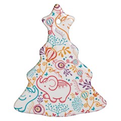 Cute Pastel Tones Elephant Pattern Christmas Tree Ornament (2 Sides) by Dushan