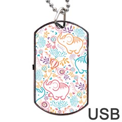 Cute Pastel Tones Elephant Pattern Dog Tag Usb Flash (one Side)