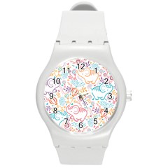 Cute Pastel Tones Elephant Pattern Round Plastic Sport Watch (m)