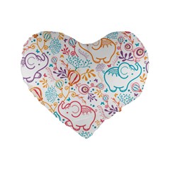 Cute Pastel Tones Elephant Pattern Standard 16  Premium Heart Shape Cushions by Dushan