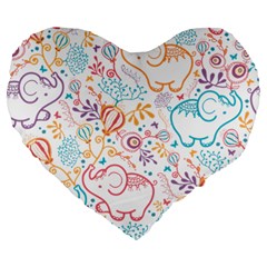 Cute Pastel Tones Elephant Pattern Large 19  Premium Heart Shape Cushions