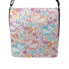 Cute Pastel Tones Elephant Pattern Flap Messenger Bag (l) 