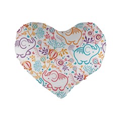 Cute Pastel Tones Elephant Pattern Standard 16  Premium Flano Heart Shape Cushions