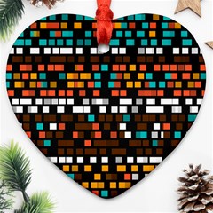 Squares Pattern In Retro Colors Ornament (heart) by LalyLauraFLM