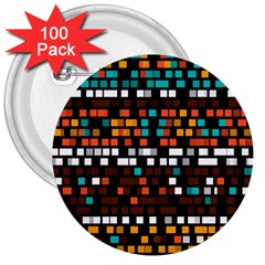 Squares Pattern In Retro Colors 3  Button (100 Pack) by LalyLauraFLM