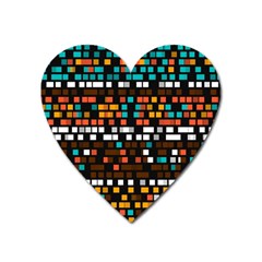 Squares Pattern In Retro Colors Magnet (heart) by LalyLauraFLM