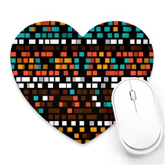 Squares Pattern In Retro Colors Heart Mousepad by LalyLauraFLM