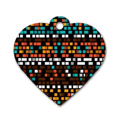 Squares Pattern In Retro Colors Dog Tag Heart (two Sides)