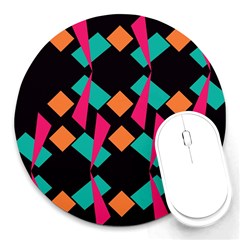 Shapes In Retro Colors  Round Mousepad by LalyLauraFLM