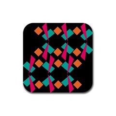 Shapes In Retro Colors  Rubber Square Coaster (4 Pack) by LalyLauraFLM