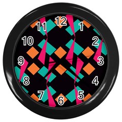 Shapes In Retro Colors  Wall Clock (black) by LalyLauraFLM