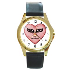 Angry Devil Heart Drawing Print Round Gold Metal Watches by dflcprints