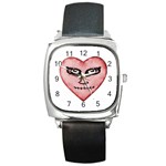 Angry Devil Heart Drawing Print Square Metal Watches Front