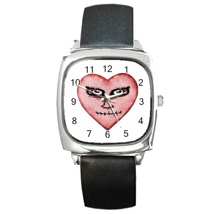 Angry Devil Heart Drawing Print Square Metal Watches