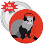 Funny Music Lover Ferret 3  Buttons (10 pack)  Front