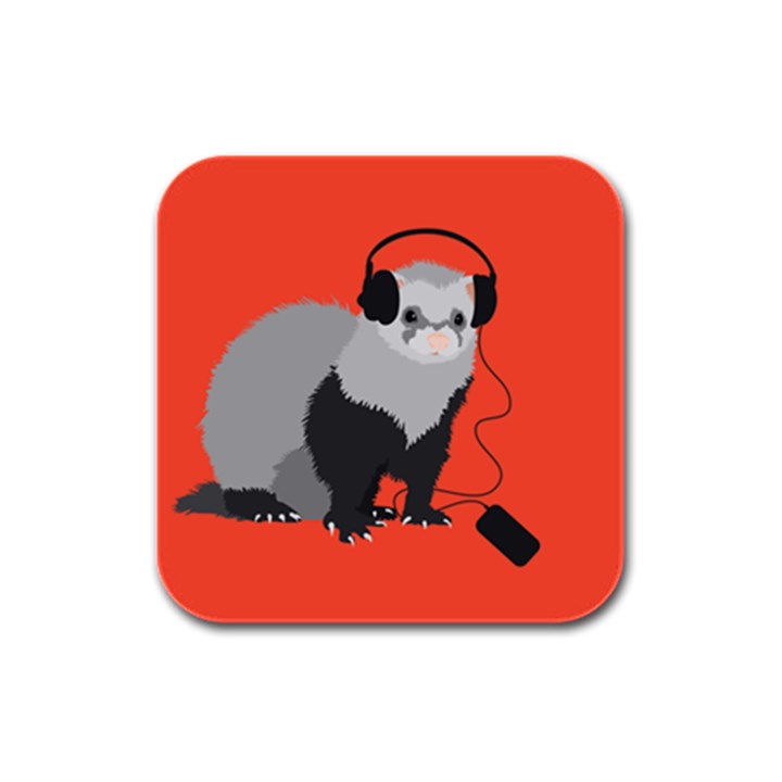 Funny Music Lover Ferret Rubber Square Coaster (4 pack) 