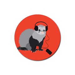 Funny Music Lover Ferret Rubber Round Coaster (4 Pack)  by CreaturesStore