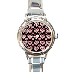 Angry Devil Hearts Seamless Pattern Round Italian Charm Watches by dflcprints