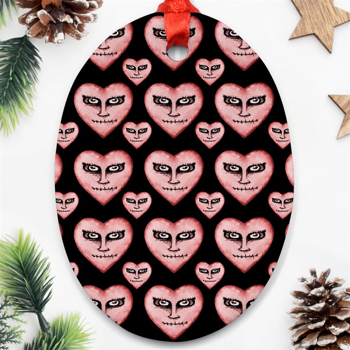 Angry Devil Hearts Seamless Pattern Ornament (Oval) 