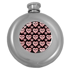 Angry Devil Hearts Seamless Pattern Round Hip Flask (5 Oz) by dflcprints