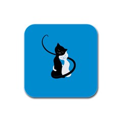 Blue Hugging Love Cats Rubber Square Coaster (4 Pack)  by CreaturesStore