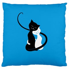 Blue Hugging Love Cats Large Flano Cushion Cases (one Side)  by CreaturesStore