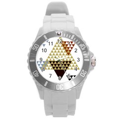 Colorful Modern Geometric Triangles Pattern Round Plastic Sport Watch (l)