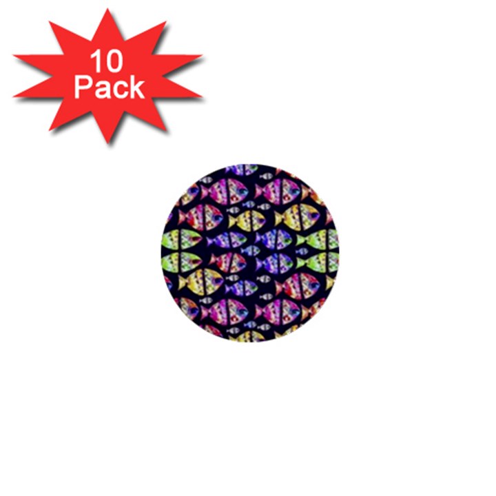 Colorful Fishes Pattern Design 1  Mini Buttons (10 pack) 