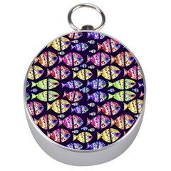 Colorful Fishes Pattern Design Silver Compasses