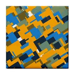 Blue Yellow Shapes Tile Coaster by LalyLauraFLM